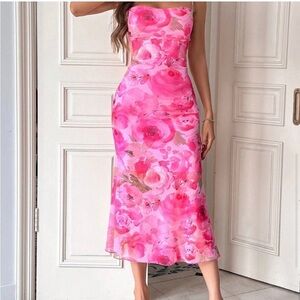 Pink Preppy Womens Floral Print Cami Dress